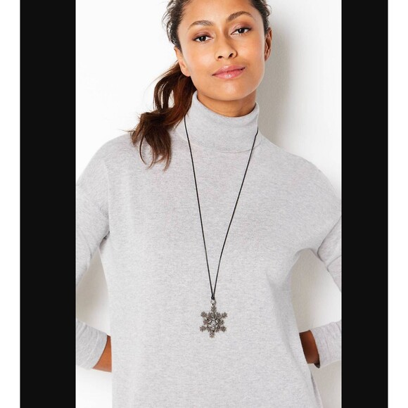 J. Jill Rhinestone Snowflake Pendant Necklace Reversible Adjustable Cord Rustic - Picture 3 of 16